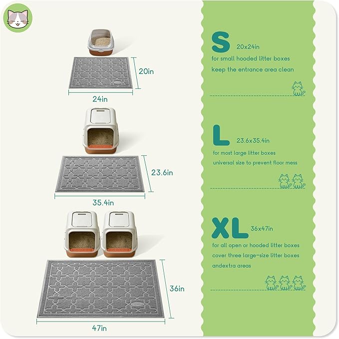 Yimobra Cat Litter Mat, Litter Trapping Waterproof Non Slip PVC Mat, Scatter Control Easy Clean for Litter Box, 47"x36", Dark Grey