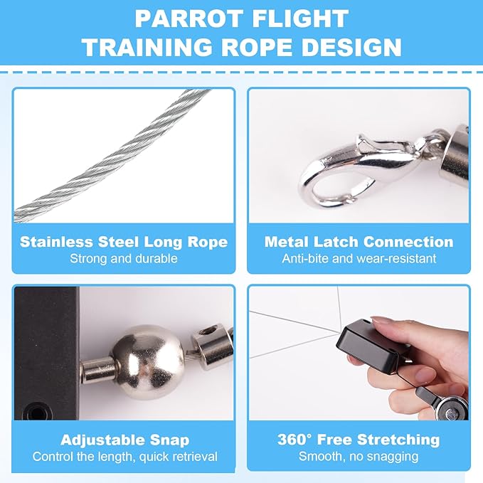 Bird Leash, with 5 Different Size Foot Ring and Feeder Box, Retractable Anti-Bite Parrot Harness, Bird Flight Training Rope for Budgies,Cockatiels,Psittacula Longicauda,Mini Macaws (13.12Ft)