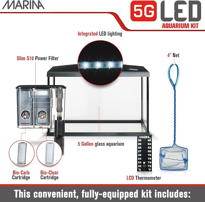Marina 5 Gallon (19 L) LED Aquarium Kit | Ideal for Beginner Aquarists and New Fish-Keepers