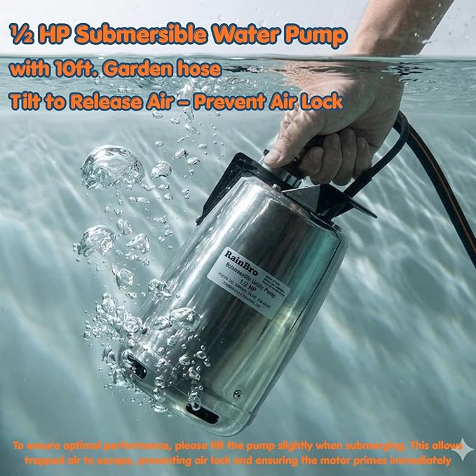 Submersible Sump Pump 1/2 HP 2300 GPH, Water Pump with Hose for Pool Draining, Portable Submersible Pump Handles Clean & Dirty Water, 25ft Power Cord, 3/4" GHT Adapter