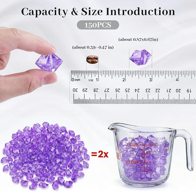 DomeStar Purple Fake Ice Rocks, 150PCS Acrylic Gems Crystals Plastic Diamonds Centerpiece for Vase Fillers DIY Craft Wedding Party Table Scatter Decorations | Fake Diamonds for Table Centerpieces Birthday Party Decor, Fish Tanks Decor Table Scatter DIY...