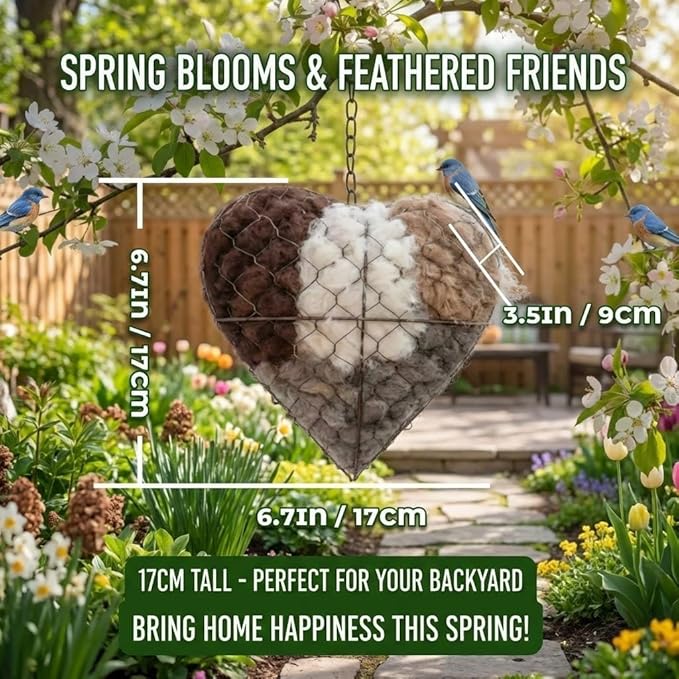 Handmade Alpaca Fiber Bird Nesting Heart, Birds Nests Material Holder, Winter Tree Shelter for Wild Bird, Hummingbird Houses Nest Boxes Gifts for Outside Garden Art Birdhouse, Birds Lovers
