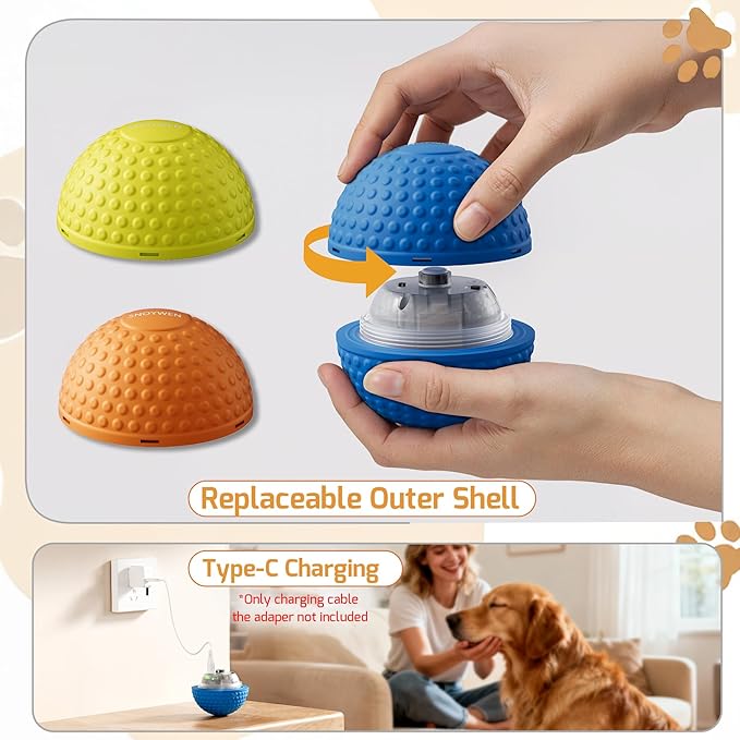 SNOYWEN Smart Interactive Dog Toy, Automatic Moving Bouncing Rolling Ball, Food-Grade Rubber Material IPX7 Waterproof Active Ball for Medium and Large Dogs