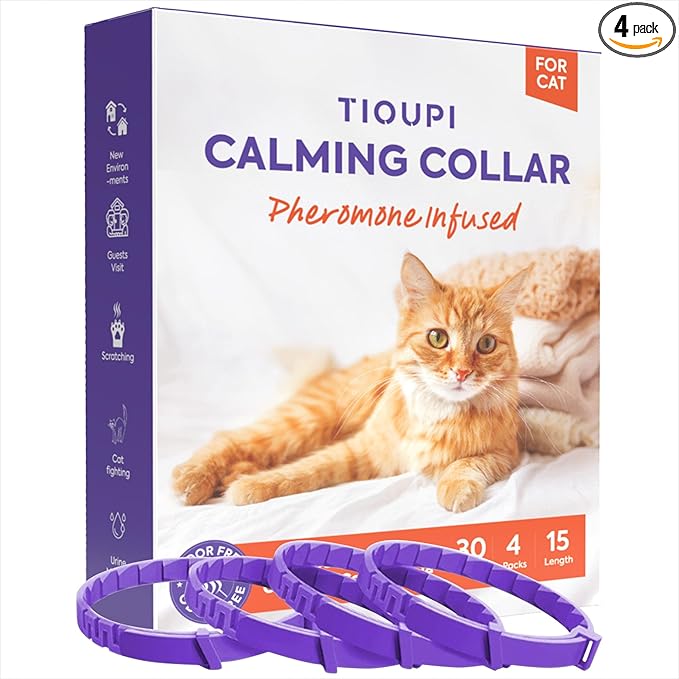 Cat Calming Collar 4 Pack – Pheromone Collar for Cats, Adjustable Breakaway, Water-Resistant, Stress Relief, Helps Reduce Scratching, Noise Sensitivity & Separation Anxiety
