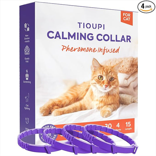Cat Calming Collar 4 Pack – Pheromone Collar for Cats, Adjustable Breakaway, Water-Resistant, Stress Relief, Helps Reduce Scratching, Noise Sensitivity & Separation Anxiety