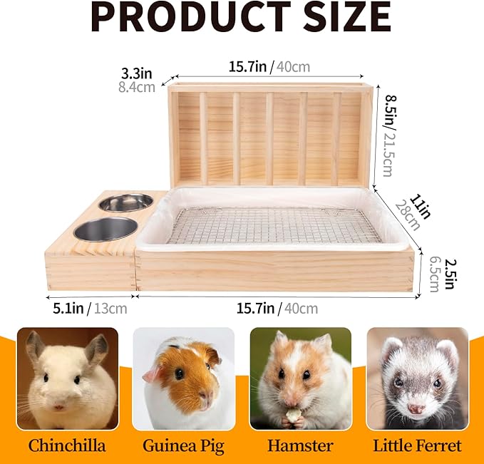 BESNEW 3 in 1 Rabbit Hay Feeder with Litter Box,Upgraded Wooden Hay Feeder Set for Guinea Pig Chinchilla Bunny Other Small Animals,Quick Cleaning & Large Capacity & Preventing Waste