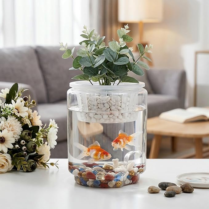 Mini Plastic Fish Bowl, 30 Oz Decorative Small Fishbowl with Hydroponic Basket, Unbreakable Aquarium Fish-Bowls for Party Decorations, Centerpiece Vases, Hydroponic Planter and Home Decorations