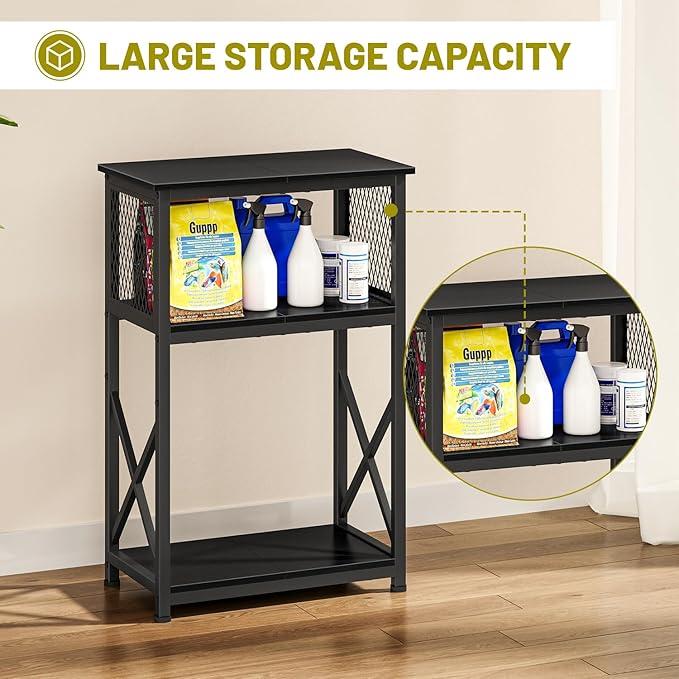 Snughome 10 Gallon Aquarium Stand with Storage, 3 Tier Heavy Metal Fish Tank Stand Shelf 20.47" x 11.42" x 30.91", Black