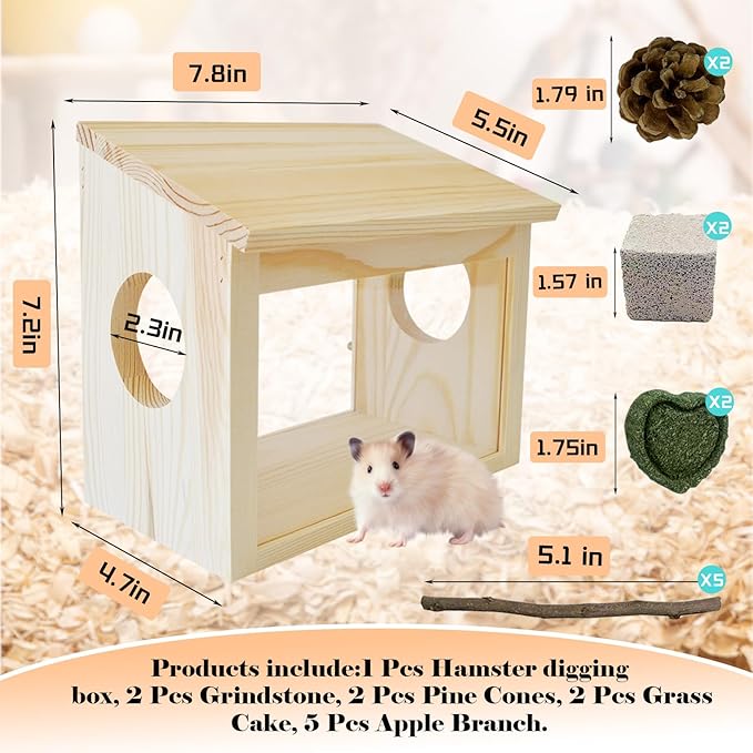 Visible Hamster Digging Box Hamster Sand Bath Container Rat Hideaway Wood Wooden House Hideout Exploration with Acrylic Plate Accessories Dwarf Syrian Rat Hideaway Wood Mice Gerbils Lemmings