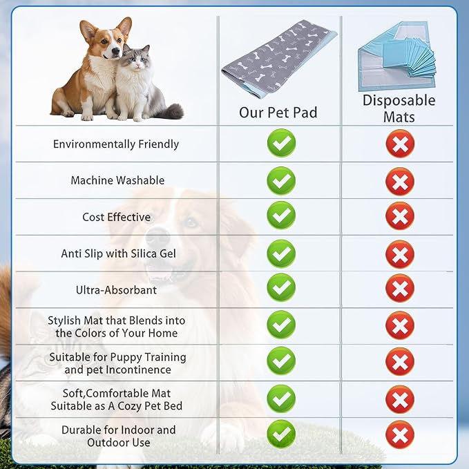 Puppy Pads with Pheromones,Washable Puppy Pee Pads for Dogs,Reusable Puppy Pads Washable for Dogs & Cats, Washable,Durable Leak-Proof & Anti-Slip Pet Training Pads for Home & Trave(Gray+White,L)