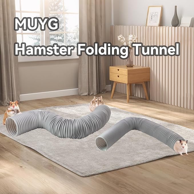2 PCS Hamster Fun Plastic Tunnels,Hamster Collapsible Plastic Tube, Cage Tunnels with Chew Toy,Training Hideout for Guinea Pigs Guinea Pigs, Chinchillas, Rats, Gerbils (Grey)
