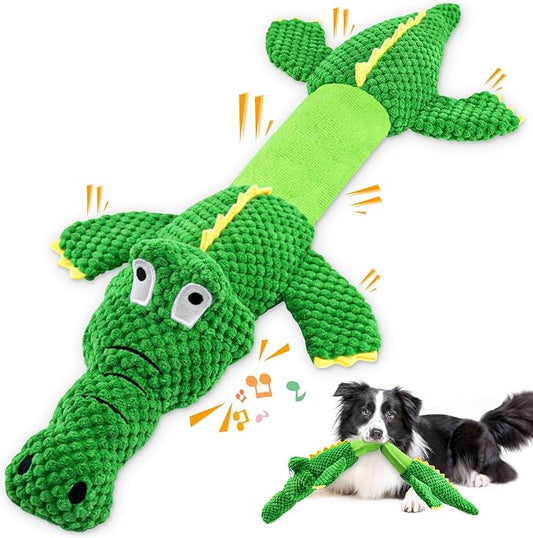 WOWBALA Interactive Squeaky Dog Chew Toy, Ideal Dog Toys for Small, Medium & Large Dogs, and Tug of War Lovers - Stuffed Plush Crocodile -Shaped Pet Toys