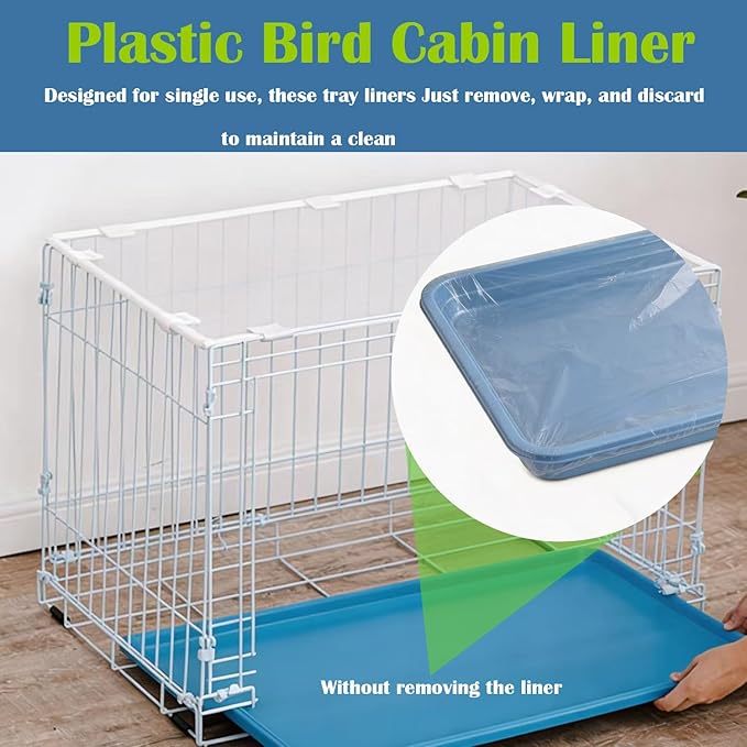 Disposable Bird Cage Liners 100 PCS Clear Plastic Parakeet Cage Liner Bag for 18x26 Inch Pallets Universal Elastic Film Intended for Parakeet, Cockatiels, Rabbit, Guinea Pig Finches Canaries