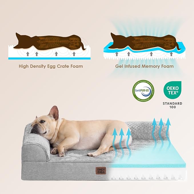 EHEYCIGA XXL Dog Bed Memory Foam, Orthopedic Giant Dog Bed Jumbo with Washable Removable Cover, Waterproof Pet Sofa Couch with Nonskid Bottom, 48x35x7.5, Grey