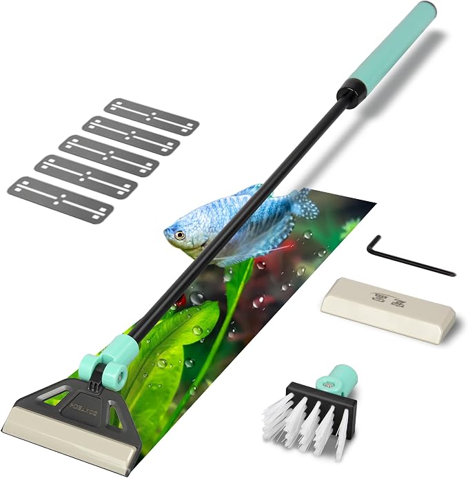 UPETTOOLSAlgae Scraper for Glass Aquariums,2 in 1 Adjustable Algae Scraper | with 5 Stainless Steel Blades and Cleaning Brush, Aquarium Glass Cleaning Tools for 20-40 Gallon Fish Tank