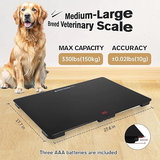 Helsevesen Medium Breed Veterinary Dog Scale, Digital Pet Scale with 27.6 x 17.7 inch Tempered Glass Platform with Anti Slip Sticker, 330 Lb Capacity