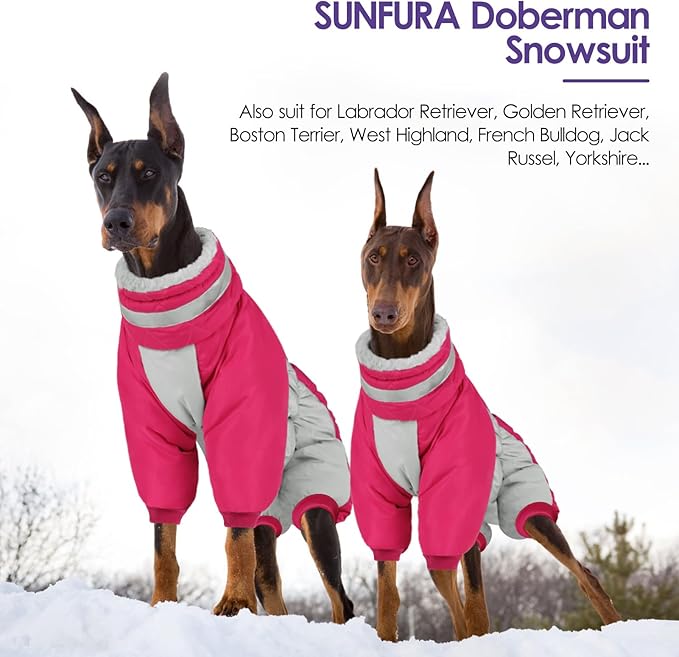 Full Body Dog Coat - Warm Fleece Jacket for Medium Dogs, Turtleneck Winter Coats with Harness, Reflective Dog Snowsuit Windproof Puffer Jackets with Legs for Boston Terrier, Hot Pink M