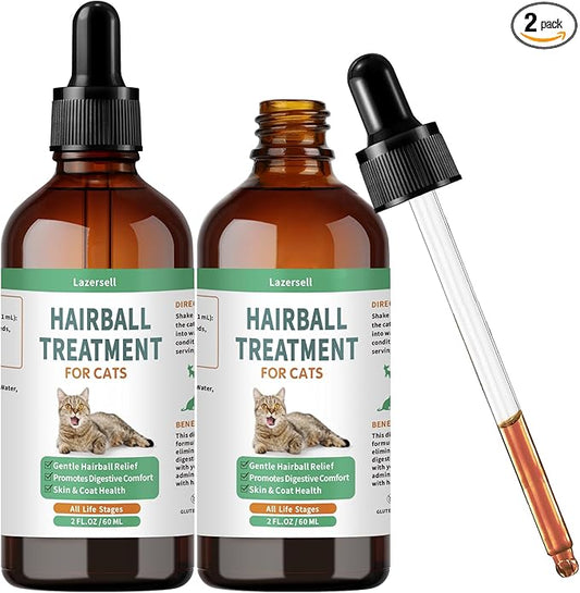 2PCS Hairball Treatment for Cats, Cat Hairball Remedy - with Natural Ingredients & Vitamins - Kitten Furball Treatment Hair Ball Treats for Cats - Supports Skin & Coat, Digestion - Cat Grass Flavor
