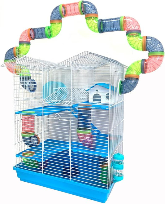Mcage Large Muli-Level Hamster Mansion Mouse Habitat Gerbil Home Mice Rodent Rats Small Animal Critter Home Cage Expandable and Customizable with Hide House Food Dish Running Wheel Water Bottle