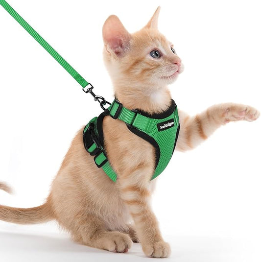 rabbitgoo Cat Harness and Leash for Walking, Escape Proof Soft Adjustable Vest Harnesses for Cats, Easy Control Breathable Reflective Strips Jacket, Grass Green, XXS