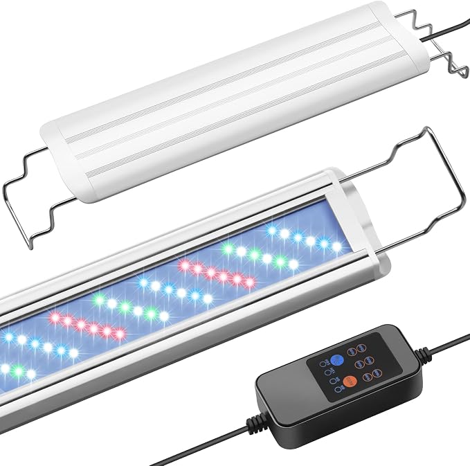 HITOP 12-18in Plant Growth Aquarium LED Light with Timer, Full Spectrum Auto 24/7 Lighting Cycle& 10-Level Brightness Adjustment, Fish Tank Light with Extendable Brackets