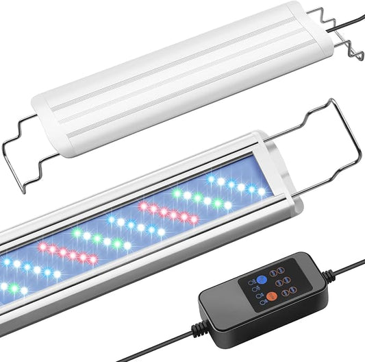 HITOP 12-18in Plant Growth Aquarium LED Light with Timer, Full Spectrum Auto 24/7 Lighting Cycle& 10-Level Brightness Adjustment, Fish Tank Light with Extendable Brackets