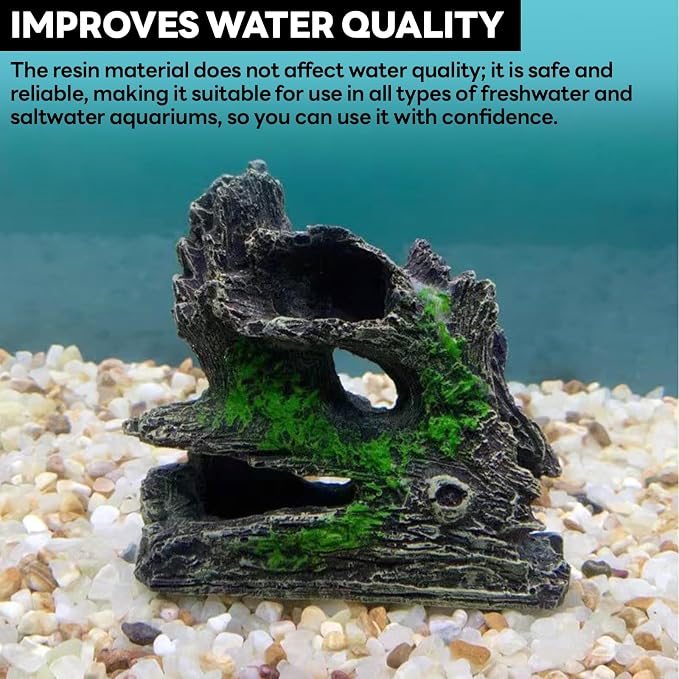 1 Pcs Resin Driftwood Aquarium Ornament | Natural Sunken Wood‑Style Fish Tank Hideout Cave Non‑Toxic Decor for Terrarium Paludarium