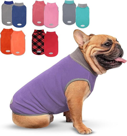 cyeollo 2 Pack Fleece Dog Sweater Pullover Dog Sweatshirt Reflective Lightweight Pet Clothes for Medium Dogs Boy Girl Pet Apparel, Purple & Grey XXL