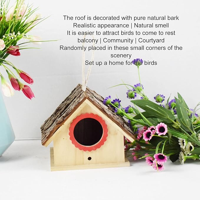 Bird Nest, Wooden Hanging Outdoor Bird Nest with Perch Rustic Bird Nest Box for Bluebirds, Chickadees, Hummingbirds, Swallows, and Other Birds.