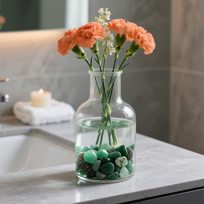 Aquarium Decor Gravel 0.96LB Natural Pebbles Fish Tank Stones Vase Filler Succulent Rocks Polished Crushed Bulk Irregular Shaped - Green