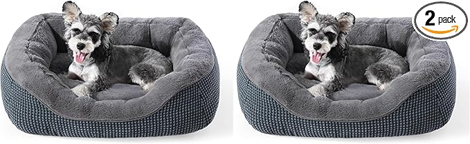 INVENHO Small Dog Bed for Small Dogs, Cat Beds for Indoor Cats Washable, Orthopedic Dog Bed, Warming Soft Calming Sleeping Puppy Bed Durable Pet Bed with Anti-Slip Bottom S(20"x19"x6") (Pack of 2)