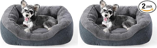 INVENHO Small Dog Bed for Small Dogs, Cat Beds for Indoor Cats Washable, Orthopedic Dog Bed, Warming Soft Calming Sleeping Puppy Bed Durable Pet Bed with Anti-Slip Bottom S(20"x19"x6") (Pack of 2)