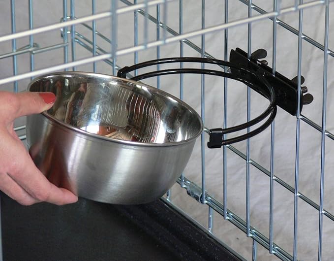MidWest Homes for Pets Snap'y Fit Stainless Steel Food or Water Bowl, Holds 20 Ounces, Mounts to Wire Crates, No-Tip Design, Rust-Resistant, for Small Dogs and Cats