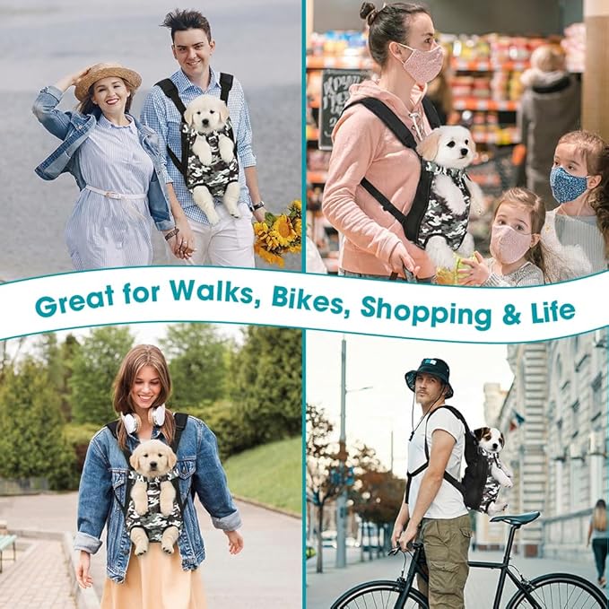 Dog Backpack Carrier, Front Pocket for Essentials, Pet Sling Front Backpacks for Small Medium Dogs 7-11 Lbs, Legs Out, Adjustable Wearable Puppy Chest Travel Bag, Easy-Fit for Hiking/Walking/Camping