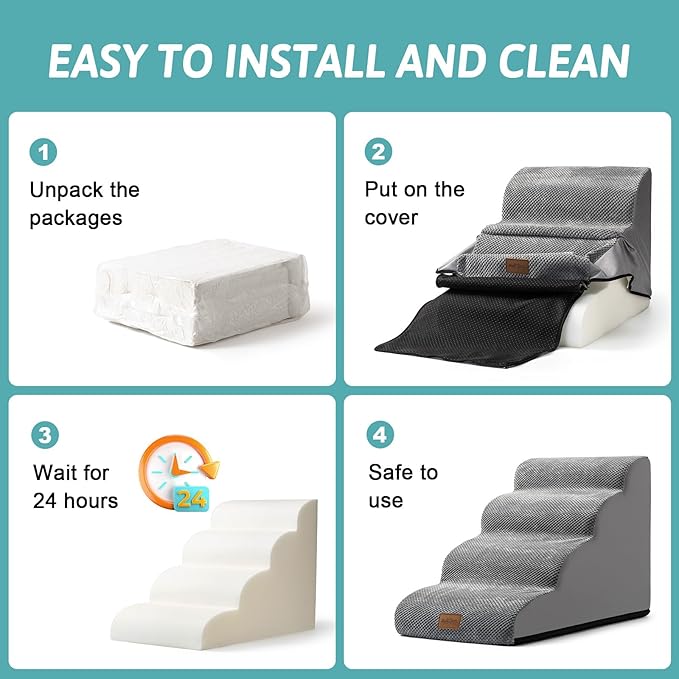 COZY KISS Dog Stairs for Small Dogs 11.8" H, Pet Step with Leakproof Cover, High Density Foam Cat Ramp for Chair or Sofa, Lightweight, Durable, Comfort, 15.7x19.7x11.8 inch, 2 Step, Grey