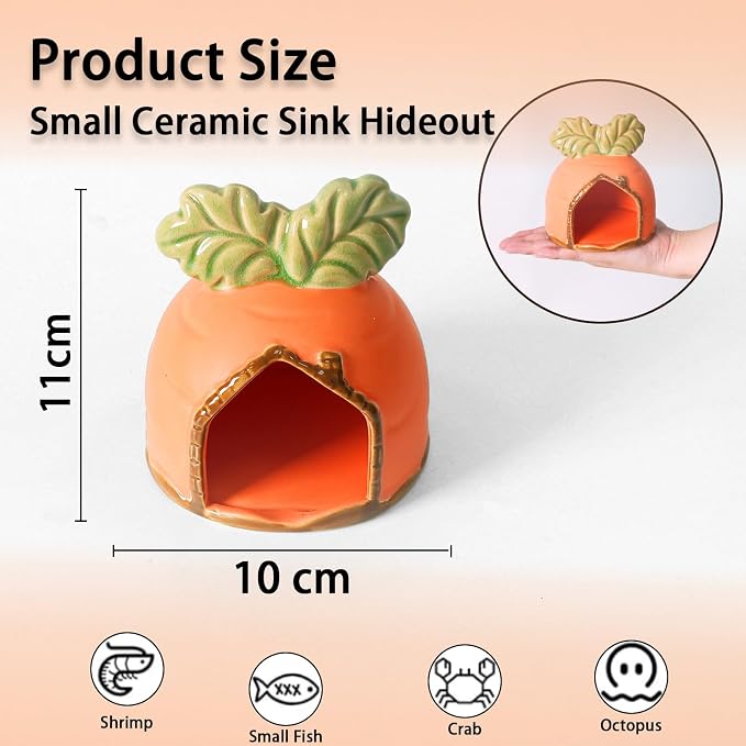 Ceramic Aquarium Decor Orange Carrot Betta Fish Tank Accessories | Smooth-Surface Safe for Fish Hiding & Breeding, Easy-Clean, No Assembly, for Play & Rest,Fits 3.5-5 Gallon Fish Tanks