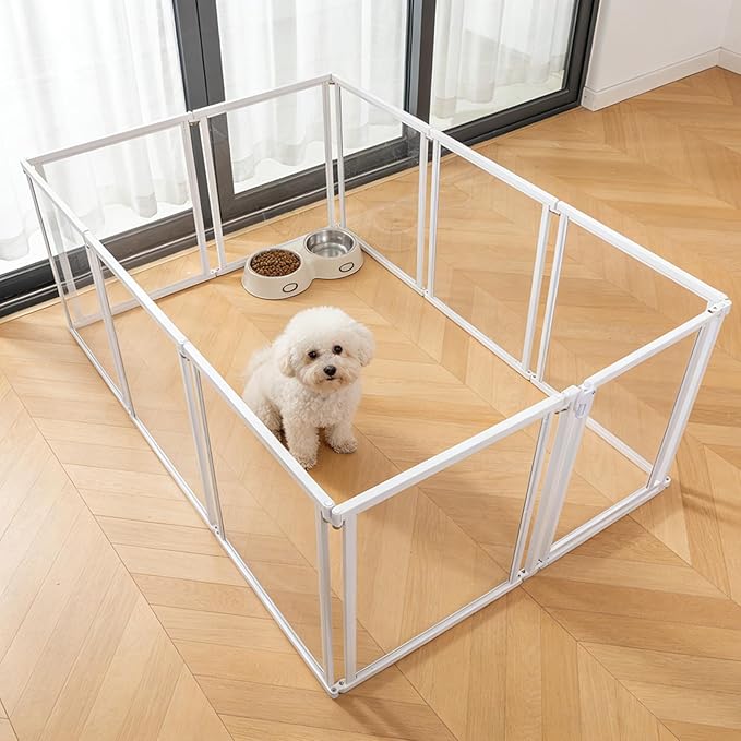 NiceTCU 24" H Acrylic Dog Playpen Indoor, Metal Frame Clear Dog Playpen with Door - 10 Panels, Easy Assemble Pet Fence, DIY Foldable Pet Pen for Ducks Puppy Rabbit Small & Medium Pets- 10Pcs White