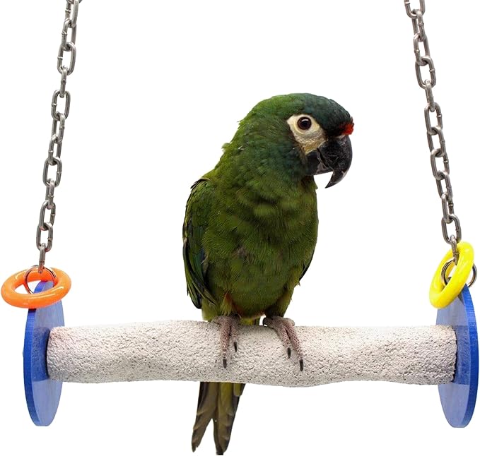 Sweet Feet and Beak Roll Bird Swing - Pumice Perch Bird Toys Trims Nails and Beaks, Safe Bird Cage Accessories for Small and Large Birds, Swinging Toys Birds Will Love, Large 10.5 Inches - Blue