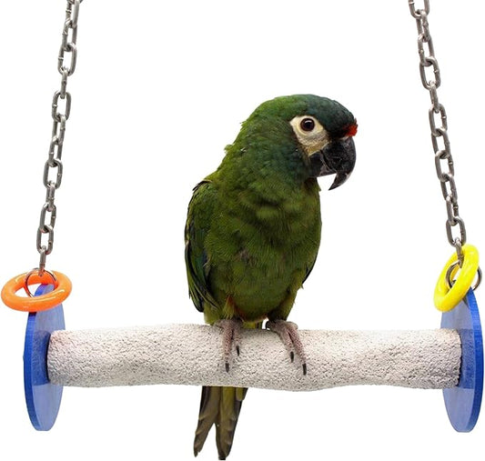 Sweet Feet and Beak Roll Bird Swing - Pumice Perch Bird Toys Trims Nails and Beaks, Safe Bird Cage Accessories for Small and Large Birds, Swinging Toys Birds Will Love, Large 10.5 Inches - Blue