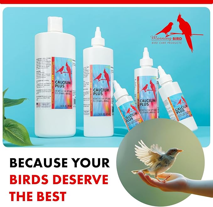 Morning Bird Calcium Plus Liquid for Birds – Calcium Supplement with Vitamins and Minerals for Strong Eggshells, Healthy Bones - Support Growth, Breeding, and Wellness for All Birds 32 Fl Oz