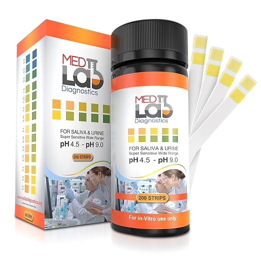Med Lab 200 pH Test Strips 4.5–9.0 for Urine and Saliva Body pH Testing | Urinalysis Reagent Body Ph Test Strips for Acidity and Alkalinity. Alkaline Diet Food and Acid pH Testing