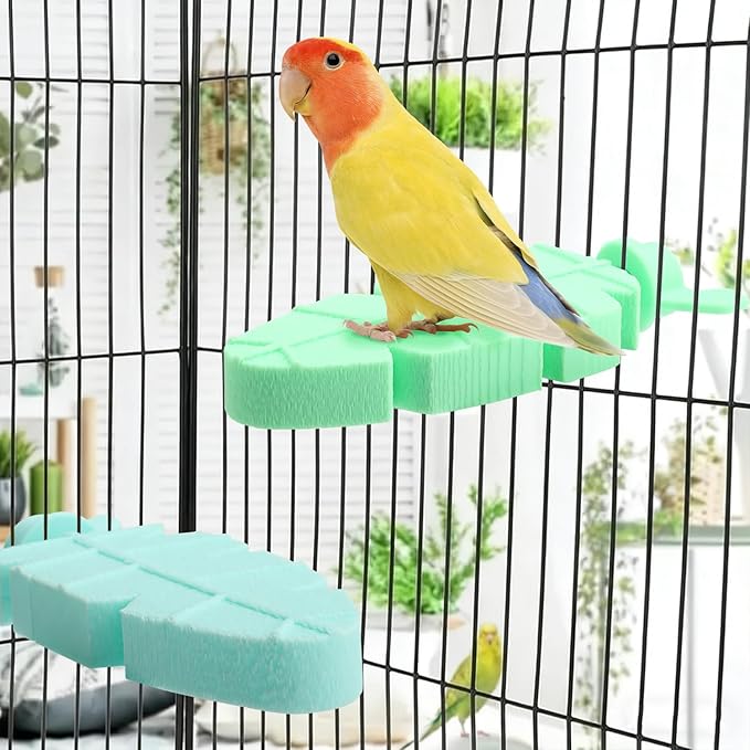 3 Piece Bird Beak Grinding Stone, Natural Claw Trimmer and Perch Platform, Cage Accessories for Cockatiels, Budgies and Conures, Pink Blue Green