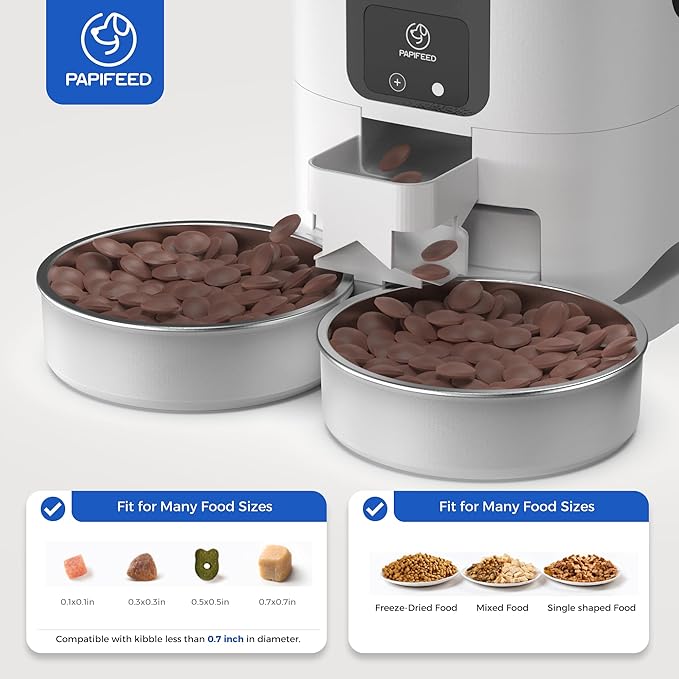 PAPIFEED Automatic Cat Feeder 2 Cats, 2.4G WiFi Cat Food Dispenser with App, 7L Slow Feeder Timed Cat Feeder for Dry Food, 10 Meals/Day, 12 Portions/Meal, Smart Pet Feeder for Small Dog, White