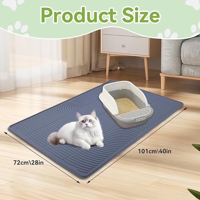Large Cat Mat for Litter Box, 40" X 28" Extra Large Silicone Cat Litter Trapping Mat, Non-Slip Kitty Litter Mat for Floor,Easy to Clean& Waterproof Cat Litter Pads