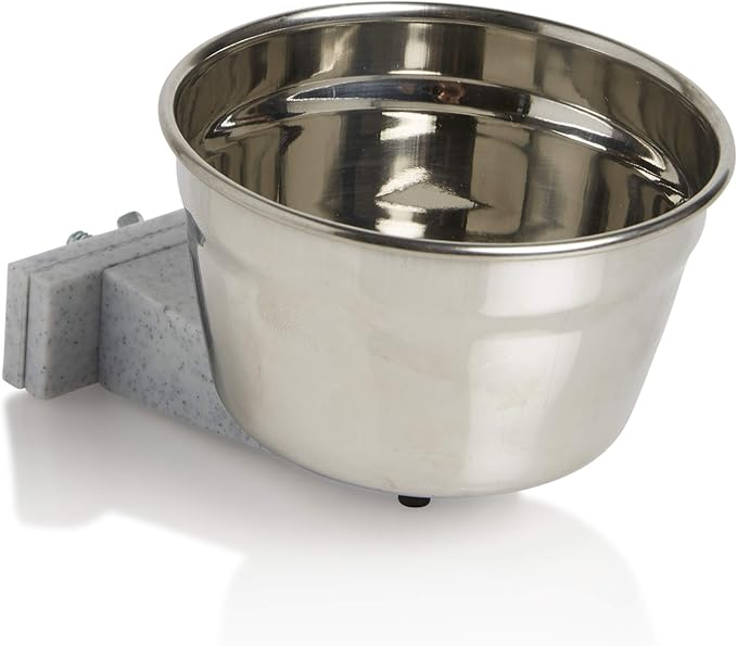 Lixit® Stainless Steel Kennel Food or Water Bowl - Non Spill Hanging Removable Crate Bowls - Carrier Cage Dish for Dogs or Cats for Feeding and Drinking (Stainless Steel, 20 Ounce (Pack of 2))