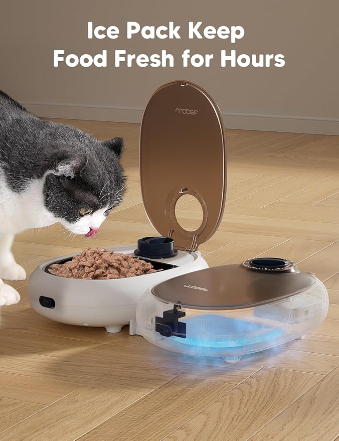 WOPET Automatic Cat Feeder– 48H Programmable Pet Food Dispenser with Ice Pack for Freshness, Yogurt & Canned Meals – Perfect for Cats, Kittens & Small Dogs