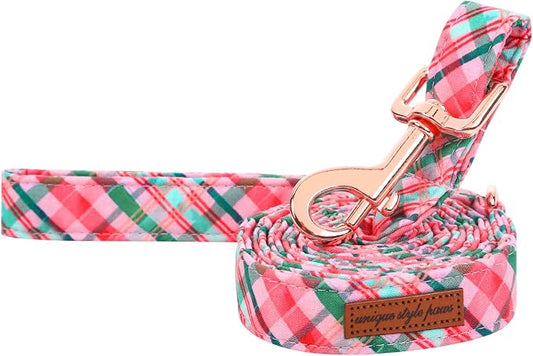 Unique style paws Pink Green Grid Dog Leash Matching Classical Collar for Small Medium Large Boys Girls Dogs and Cats-XS