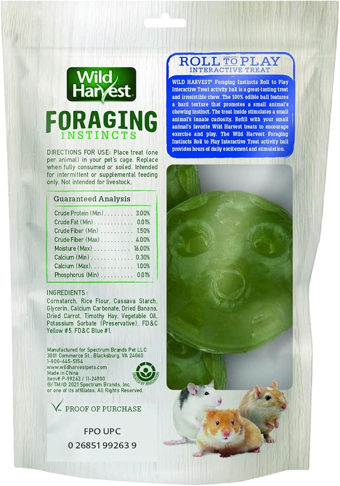 Wild Harvest® Foraging Instincts Roll n’ Play Interactive Treat, 3 Count, for Pet Mice, Rats, Hamsters and Gerbils, 2.30 Ounce (Pack of 1)