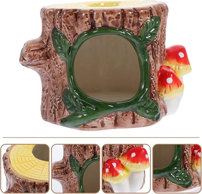 POPETPOP Ceramic Hamster Hideout, Ceramic Chinchilla House Hamster Nest Cooling House Hut Small Animal Hideout Cave Cartoon Shape Cool Down in Hot Summer