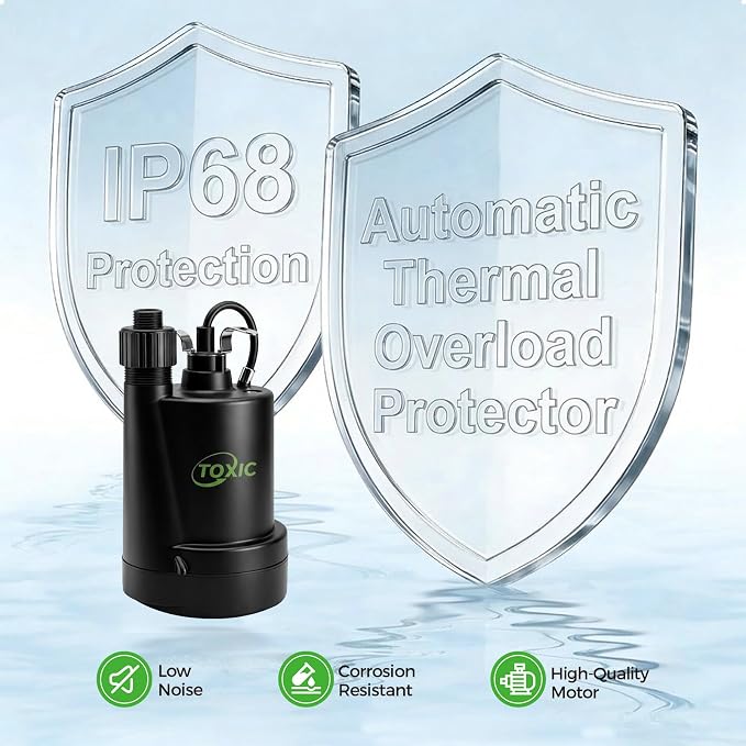1/4 HP Submersible Sump Pump 1800 GPH Portable Utility Water Pump with 10ft Cord Thermoplastic Construction High Flow Drain Pump for Basement Garden Pool Pond Flood Removal